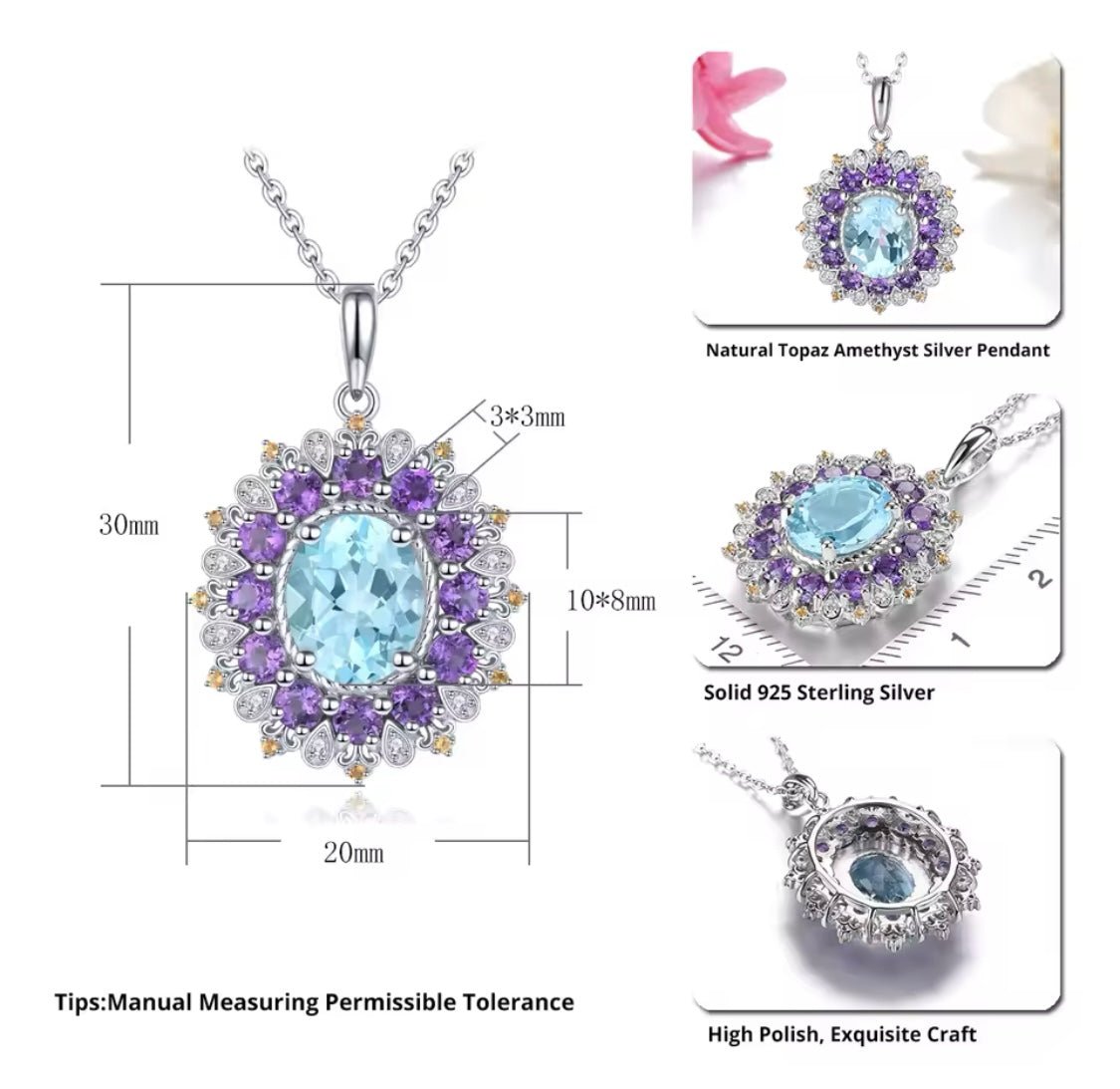 Silver Sky Blue Topaz / Amethyst 4.50 ct Pendant