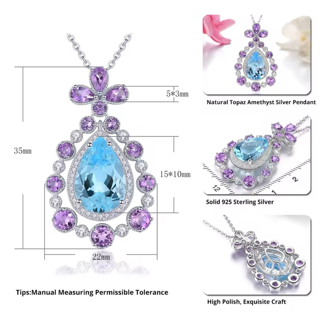 Silver Sky Blue Topaz / Amethyst 9.00 ct Pendant