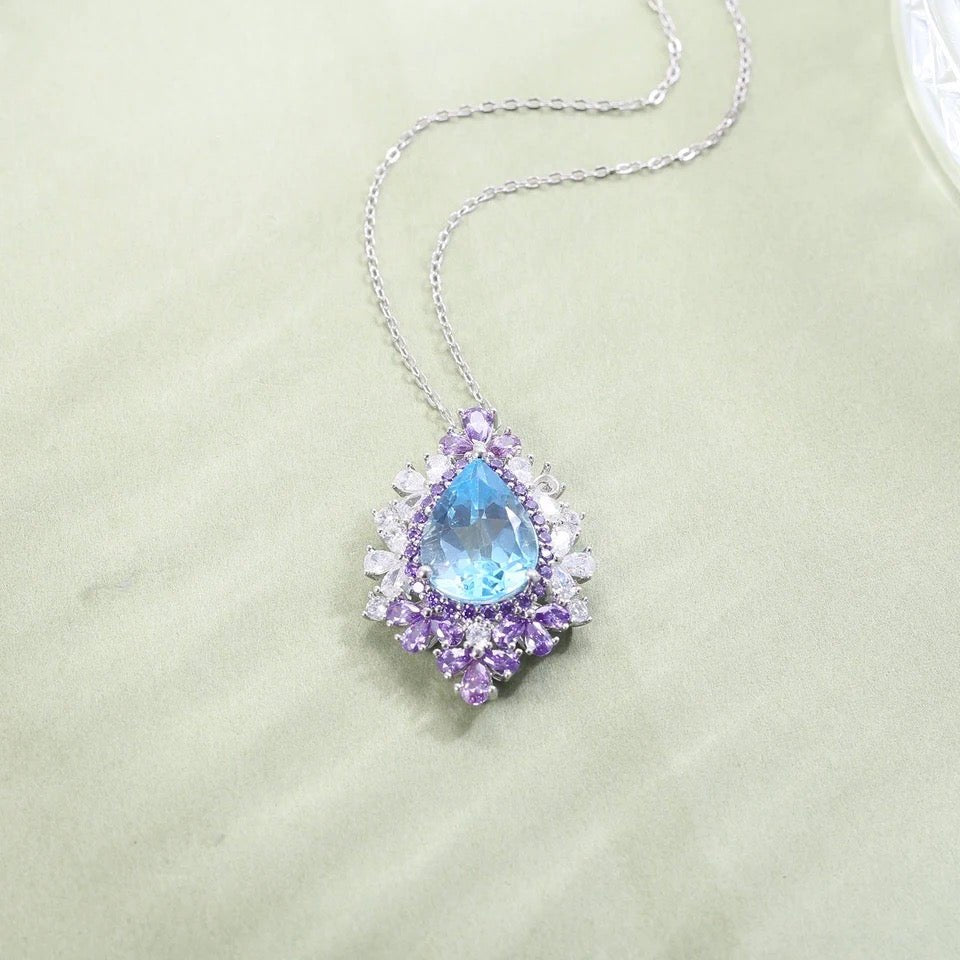 Silver Sky Blue Topaz Pendant with chain