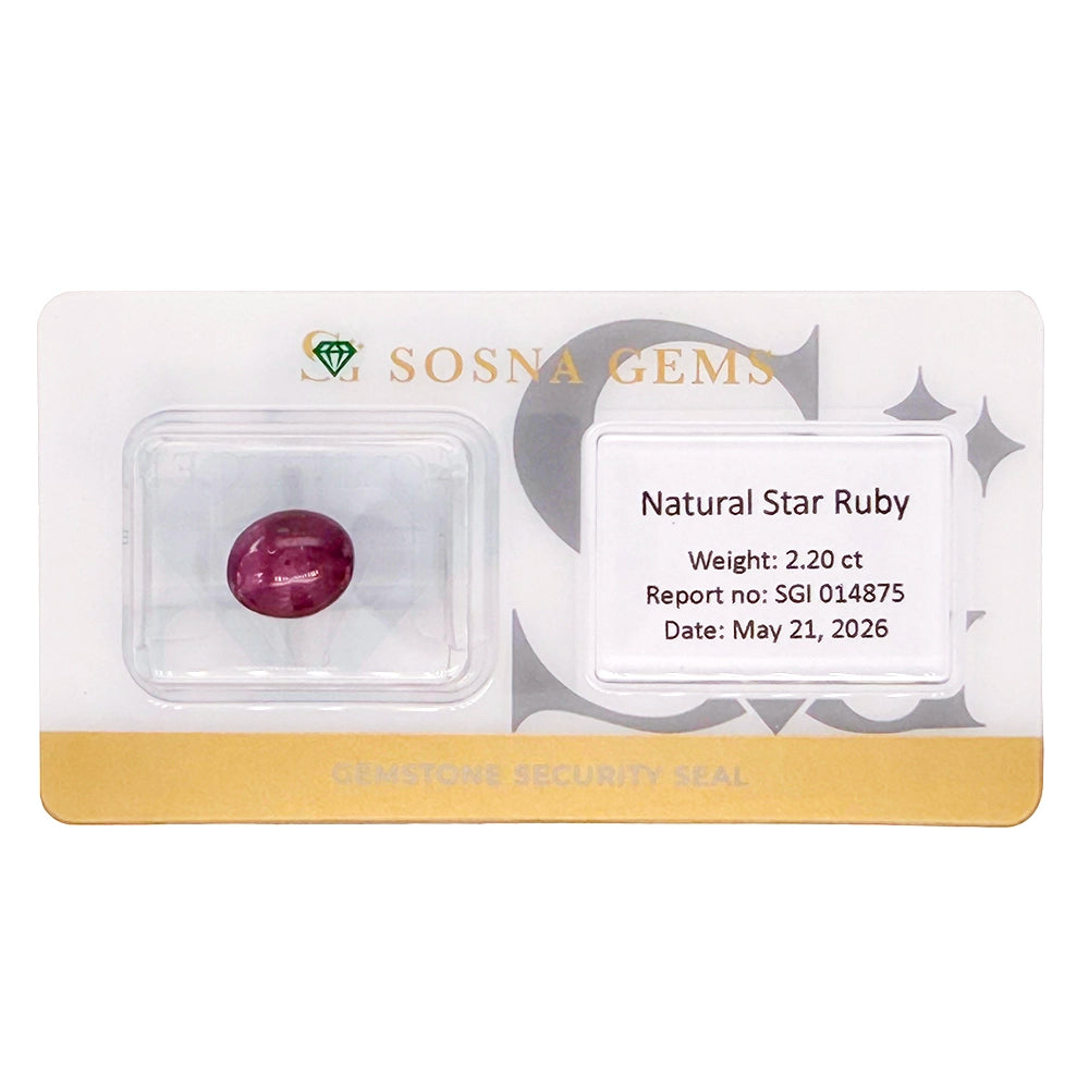 Star Ruby 5.20 ct – Purplish Red, Oval Cabochon, Untreated