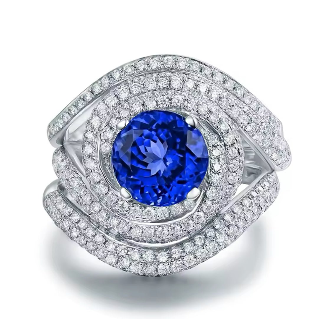 14K white gold tanzanite diamond convertible ring 2.86 ct adjustable modular design