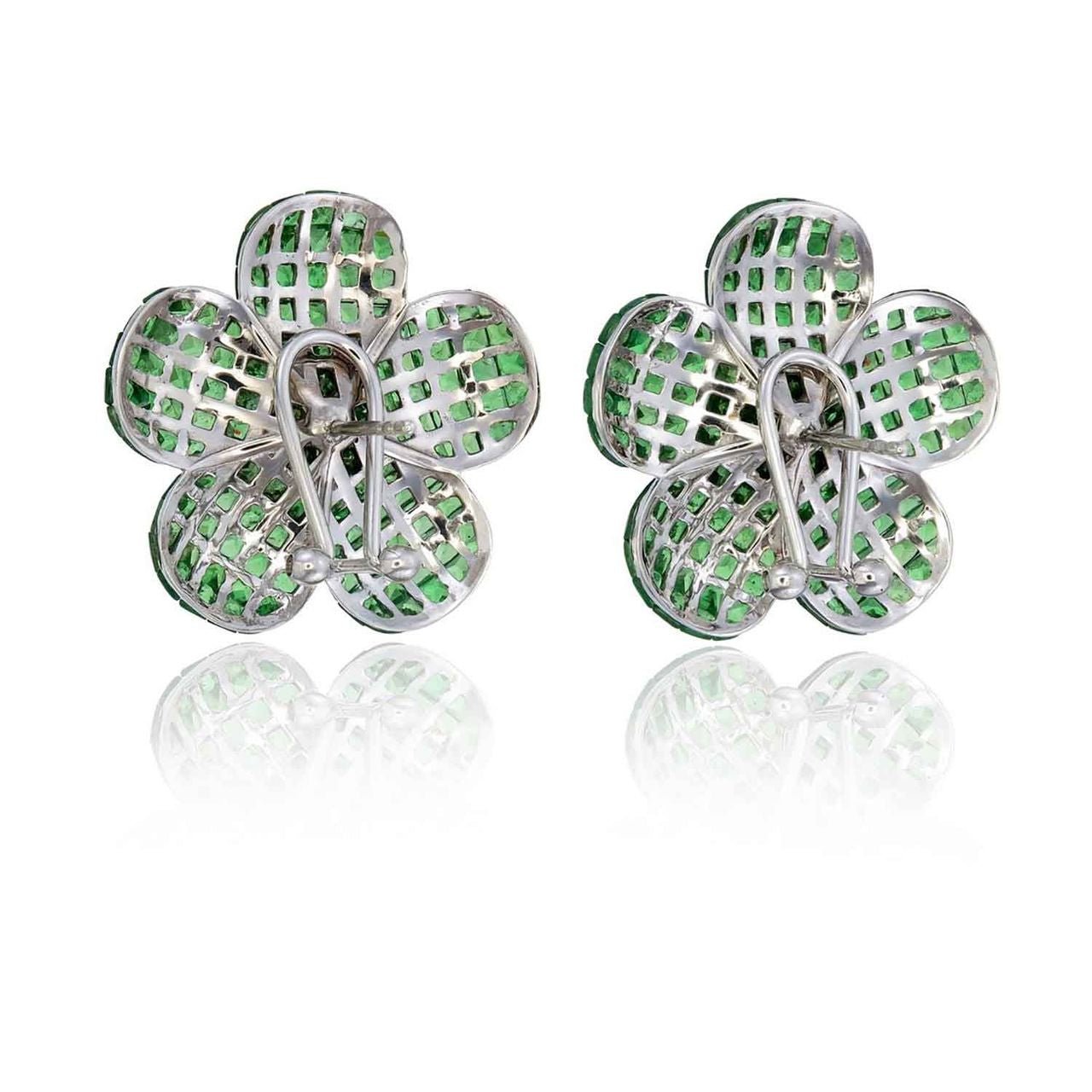 Tsavorite 19.80ct & Diamond 1.05ct Flower Earrings - 18K White Gold