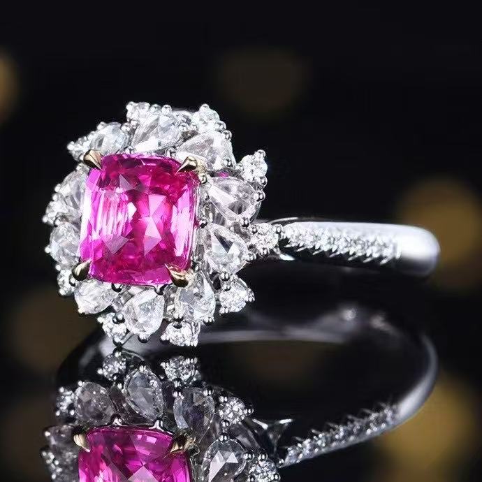Unheated Pink Sapphire Ring 1.50 ct – 18K White Gold with Diamonds