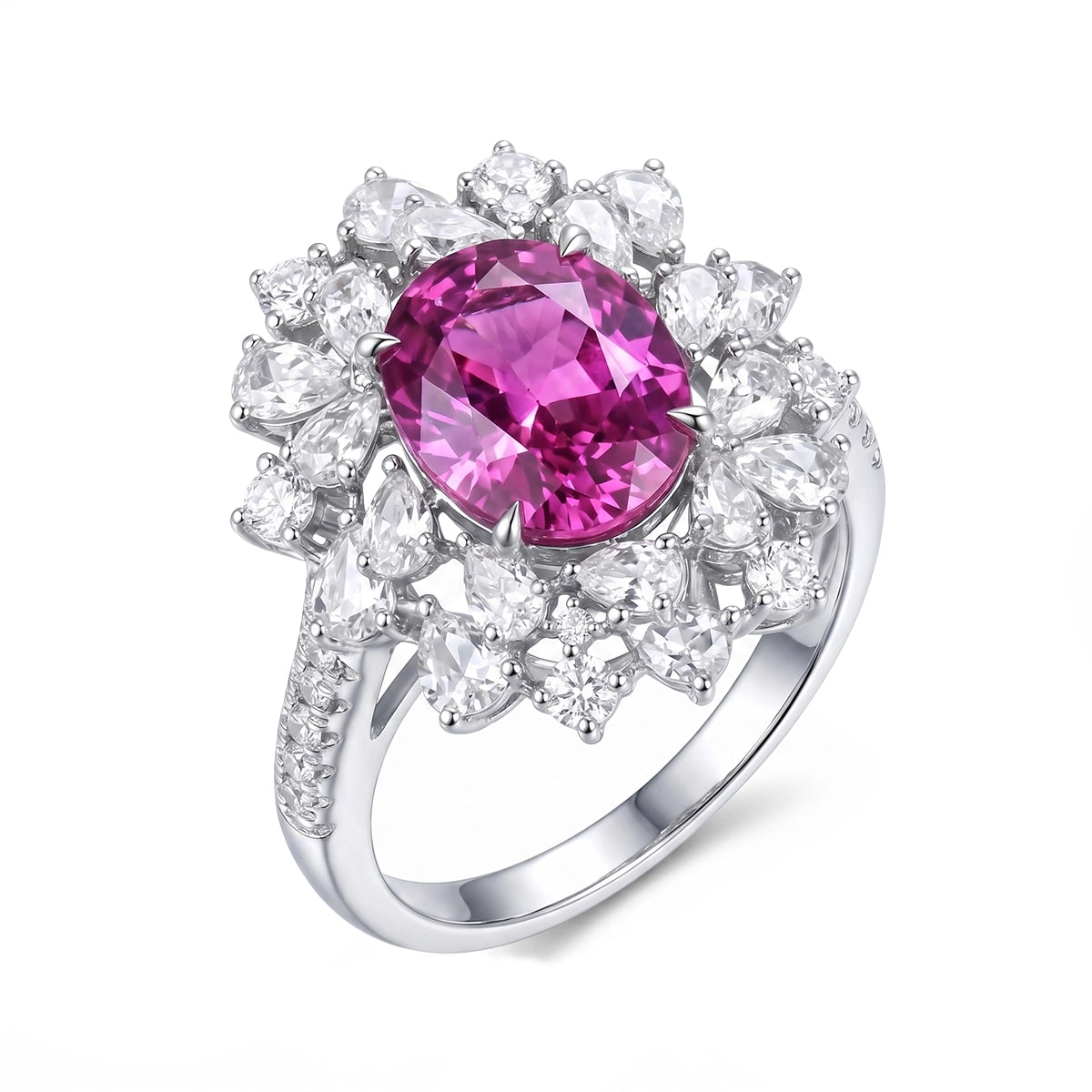 Unheated Pink Sapphire Ring 3.05 ct – 18K White Gold with Diamonds