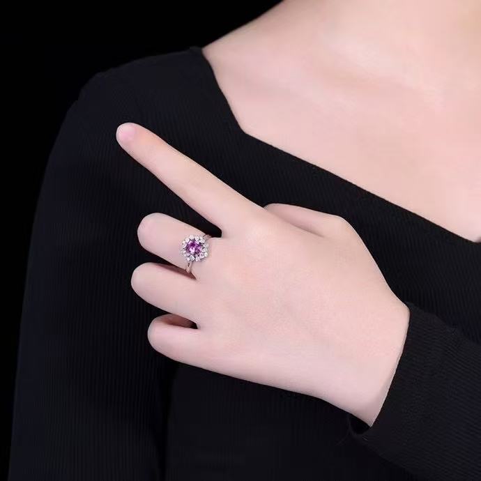 Unheated Purple Sapphire Ring 1.55 ct – 18K White Gold with Diamonds