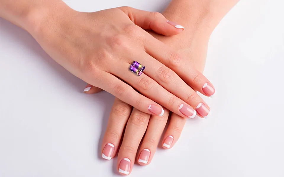 Natural ametrine, yellow,violet, emerald cut, loose gemstone, view 3.