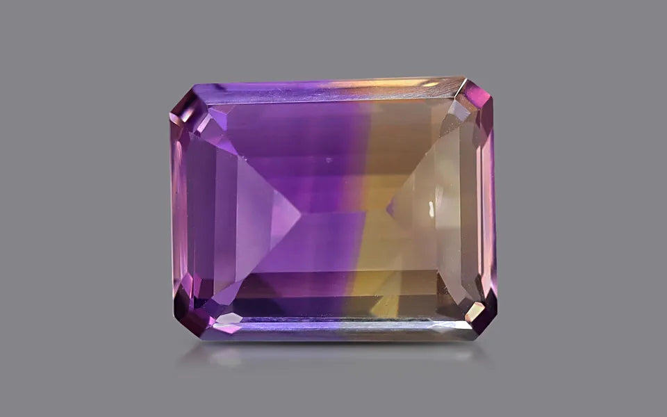 Natural ametrine, yellow,violet, emerald cut, loose gemstone, view 2.
