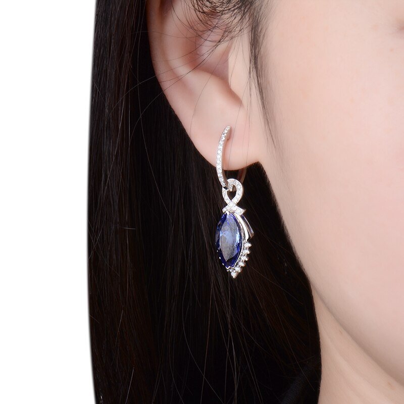14K Gold 6.49ct Tanzanite Earrings with Diamonds