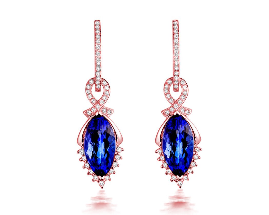 14K Gold 6.49ct Tanzanite Earrings with Diamonds
