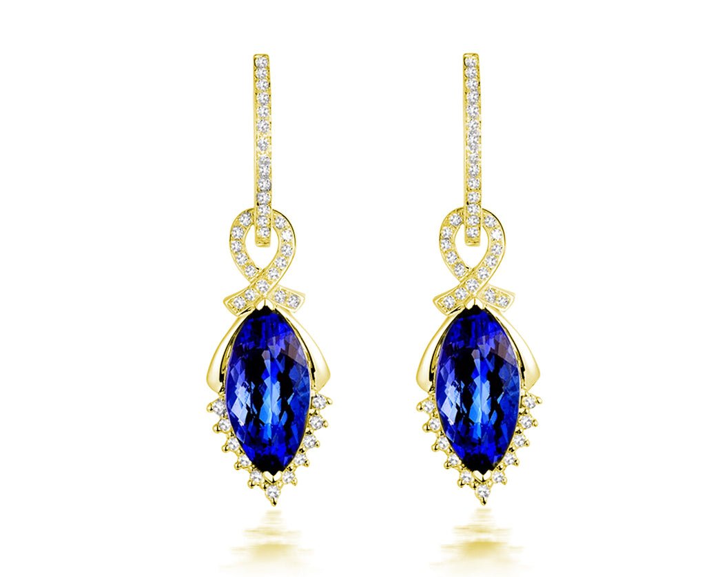 14K Gold 6.49ct Tanzanite Earrings with Diamonds
