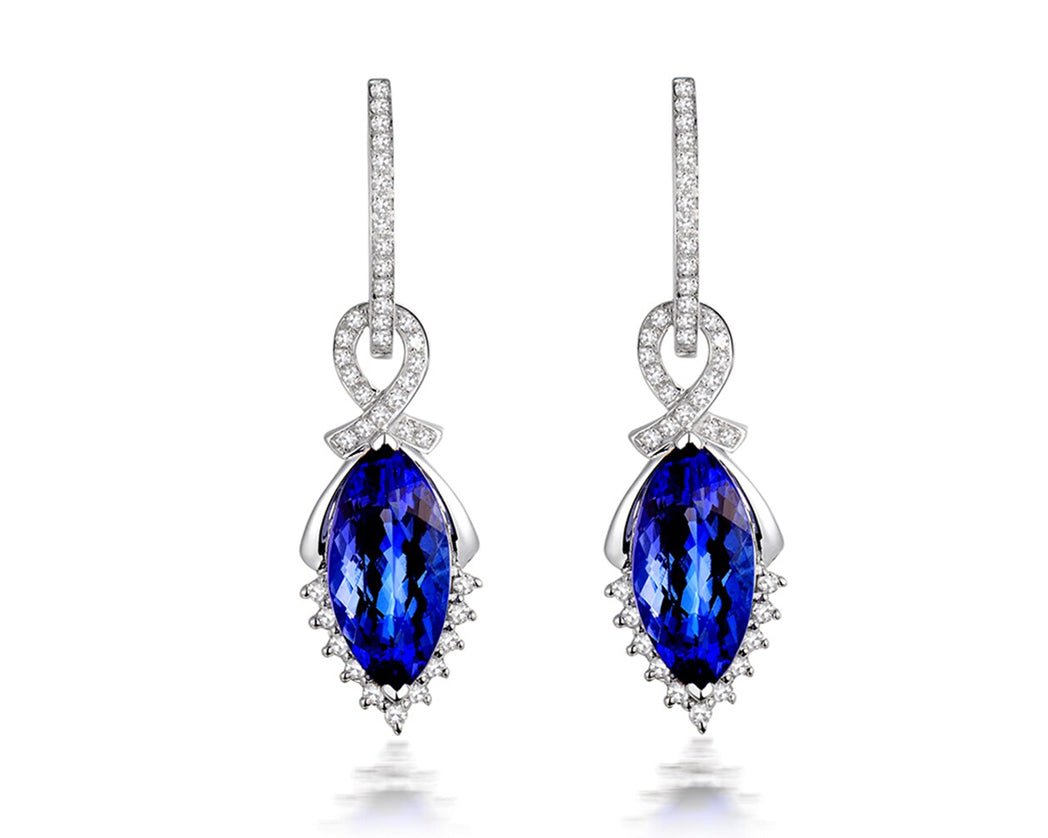 14K Gold 6.49ct Tanzanite Earrings with Diamonds