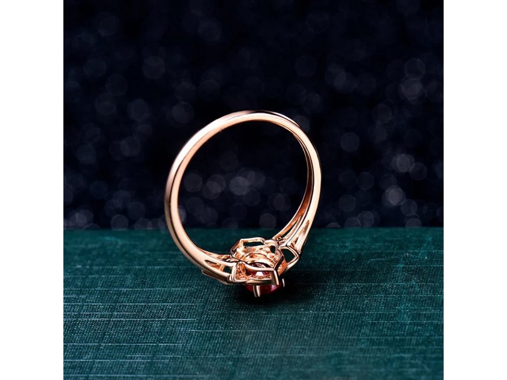 14k Gold Rose & 0.49ct Natural Ruby Stone Ring Fancy VS Diamonds