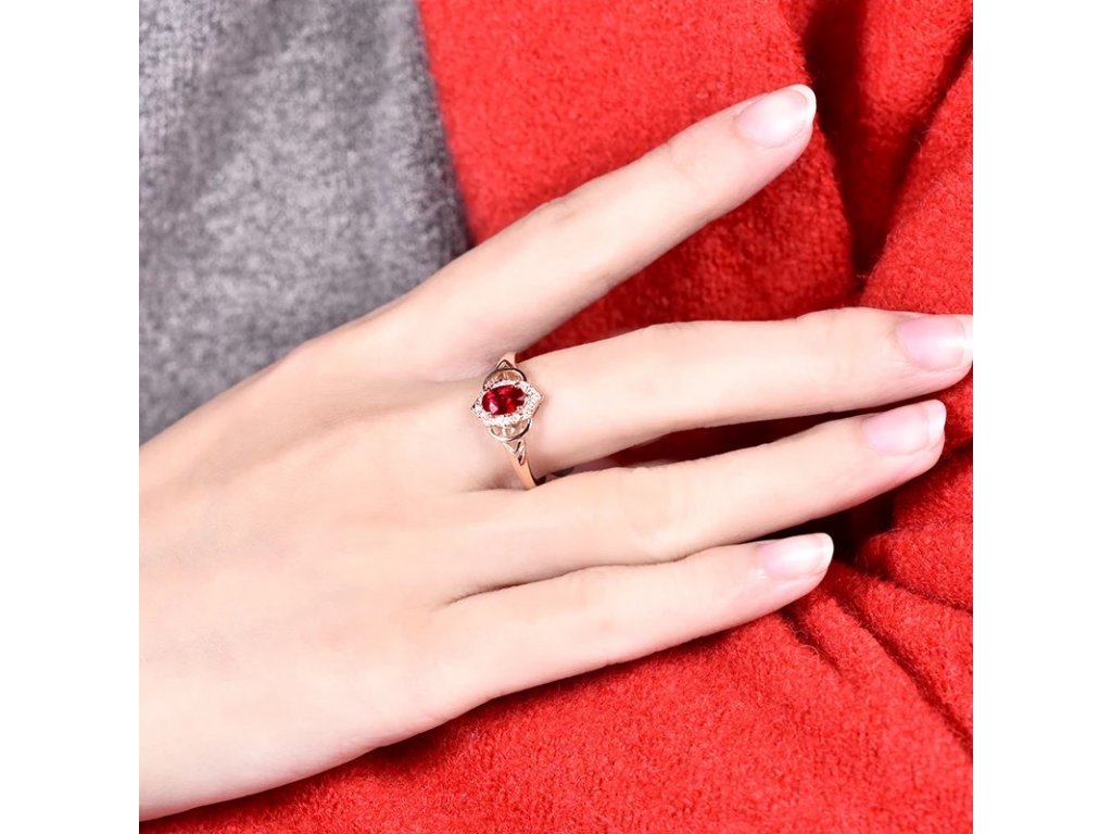 14k Gold Rose & 0.49ct Natural Ruby Stone Ring Fancy VS Diamonds