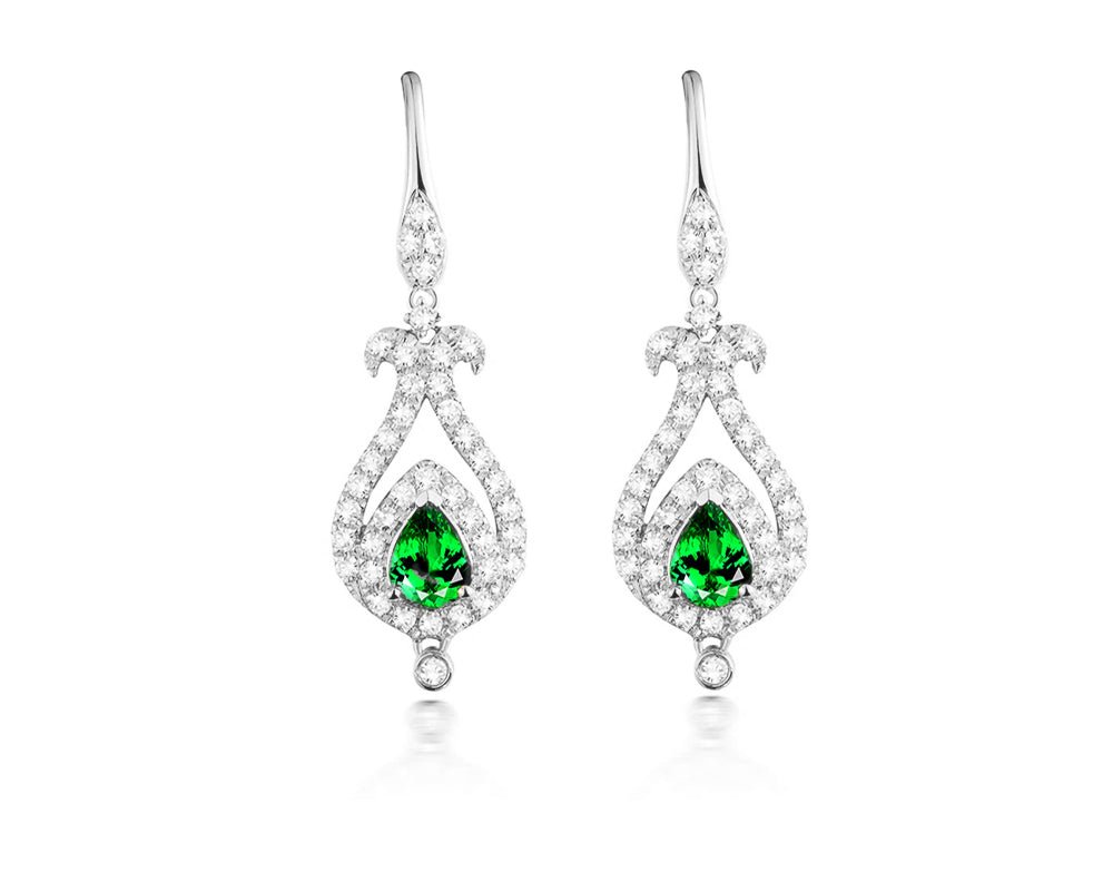 14K Gold / White / Rose 0.48ct Tsavorite Earrings with Diamond