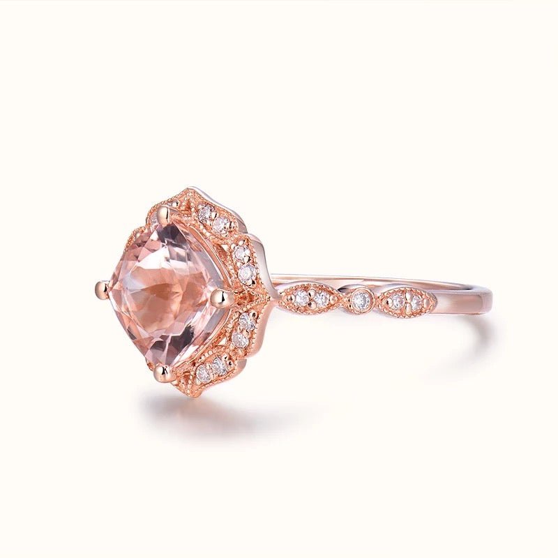 14K Rose Gold Ring with Diamond & 1.665 ct Natural Morganite