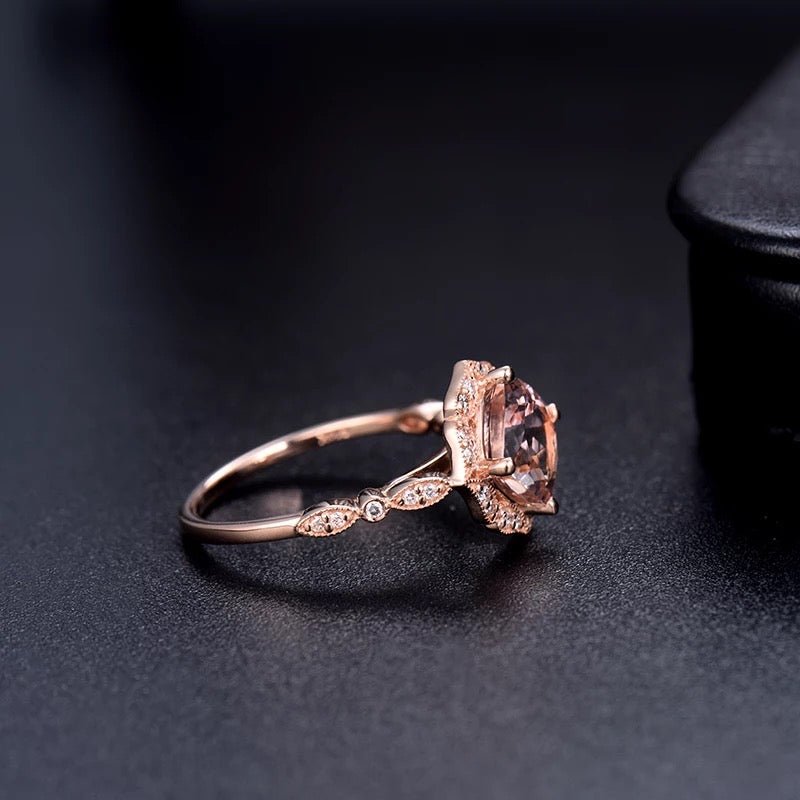 14K Rose Gold Ring with Diamond & 1.665 ct Natural Morganite