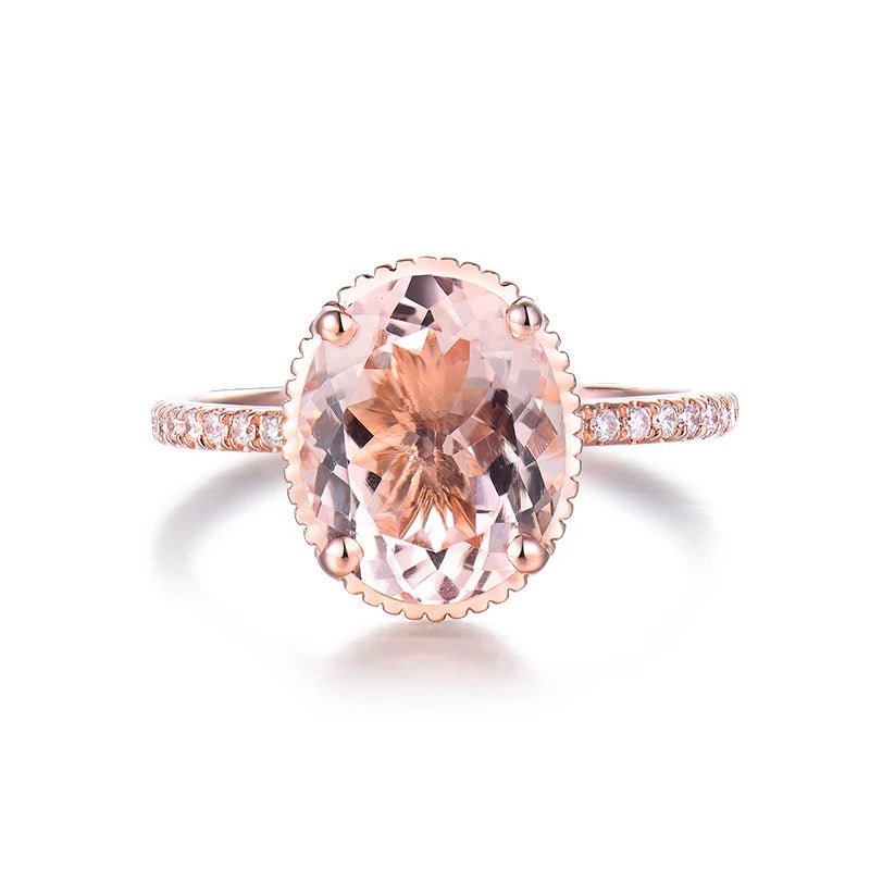 14K Rose Gold Ring with Diamond 3.00 ct Natural Morganite