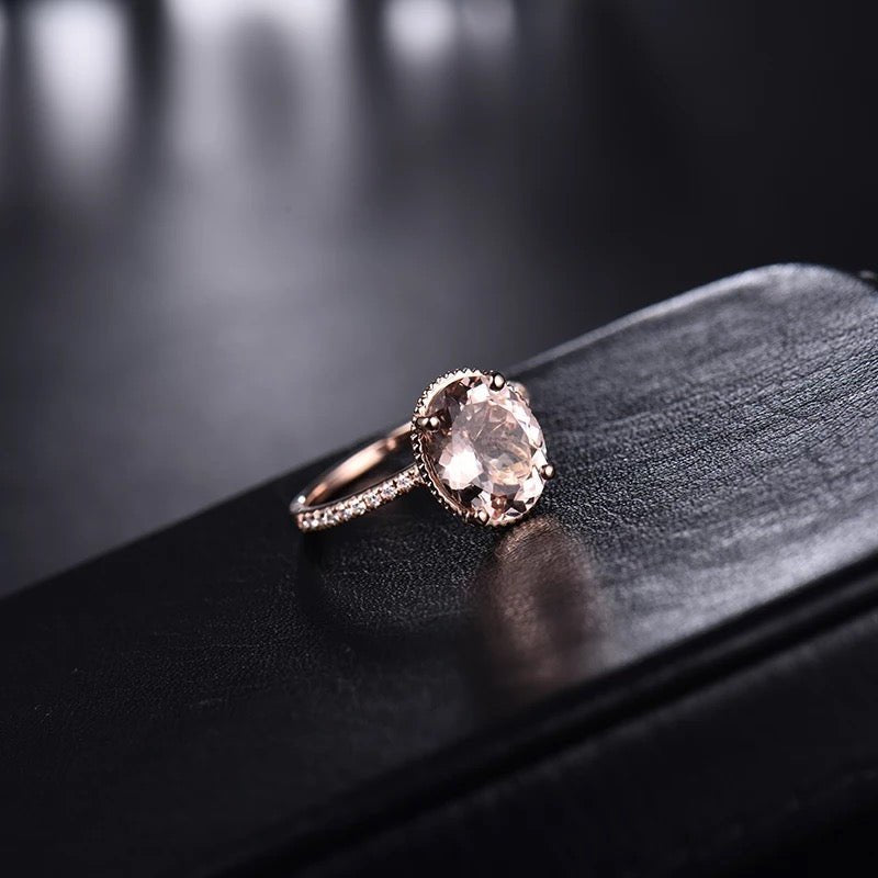 14K Rose Gold Ring with Diamond 3.00 ct Natural Morganite