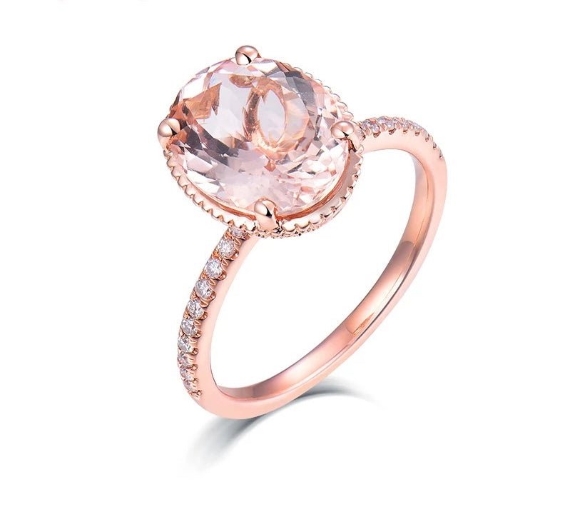 14K Rose Gold Ring with Diamond 3.00 ct Natural Morganite