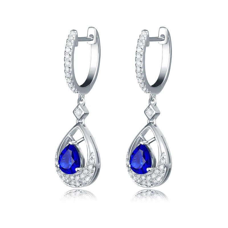 14K White Gold 1.48ct Sapphire Earrings with Diamond