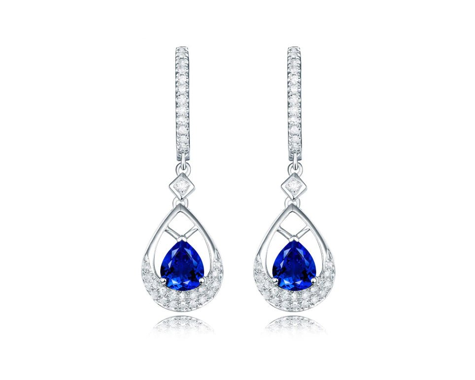 14K White Gold 1.48ct Sapphire Earrings with Diamond