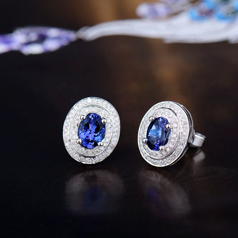 14K White Gold 1.68ct Tanzanite Earrings with Diamonds