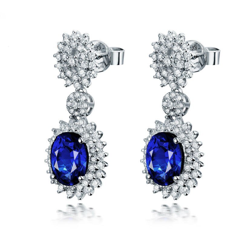 14K White Gold 3.00ct Sapphire Earrings with Diamond