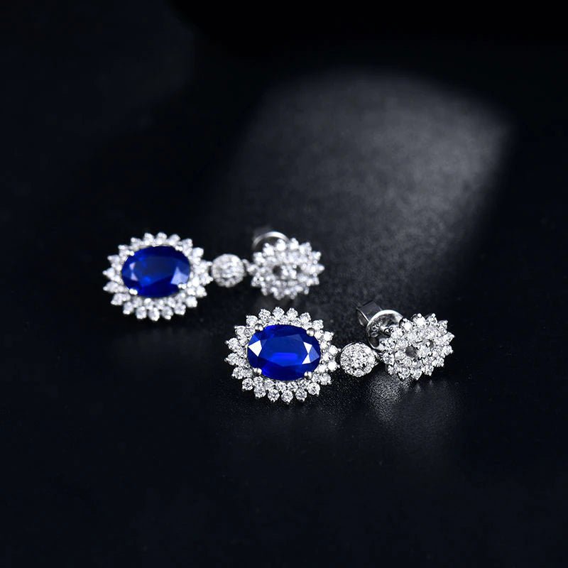 14K White Gold 3.00ct Sapphire Earrings with Diamond