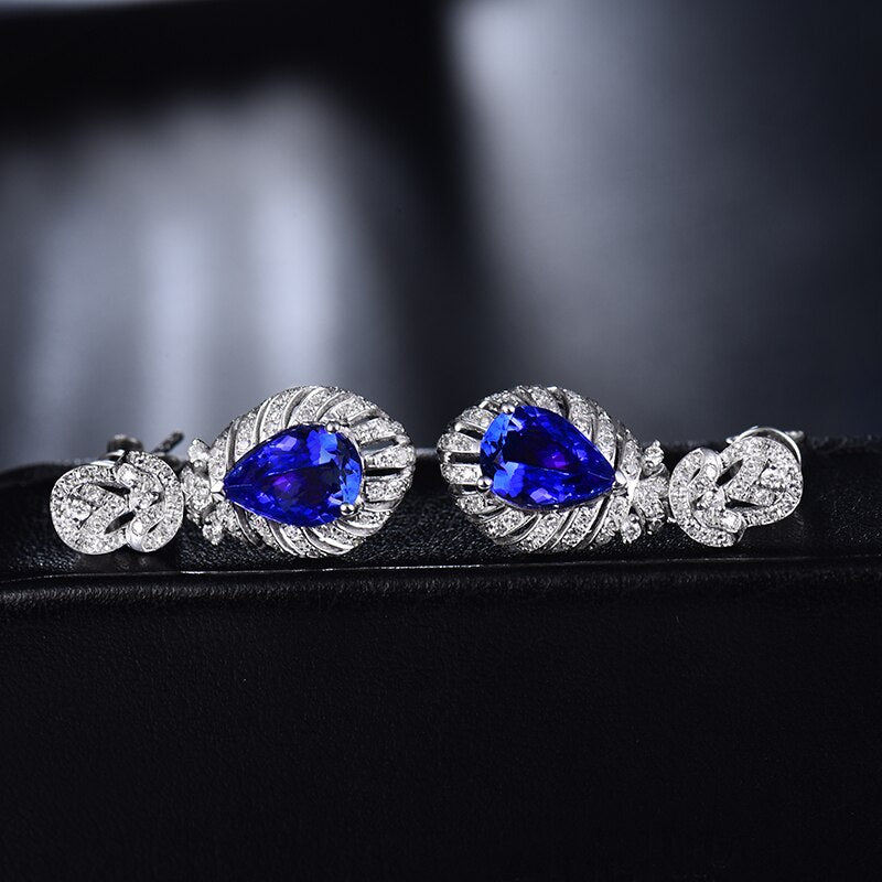 14K White Gold 3.00ct Tanzanite Earrings with Diamonds