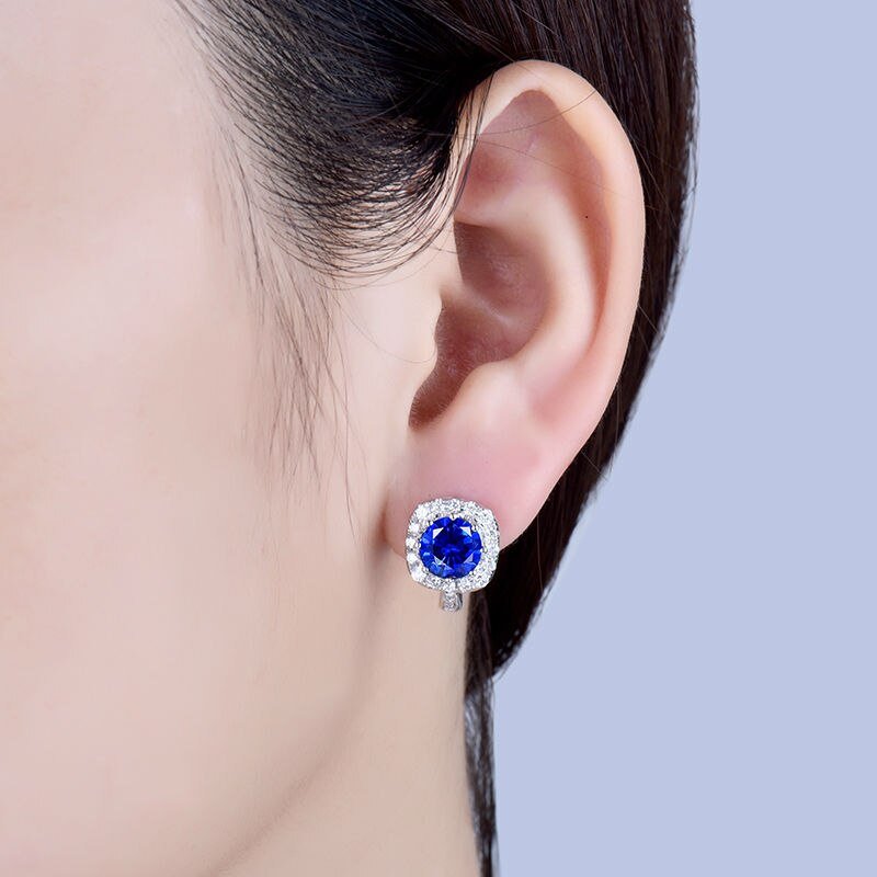 14K White Gold 3.56ct Sapphire Earrings with Diamond