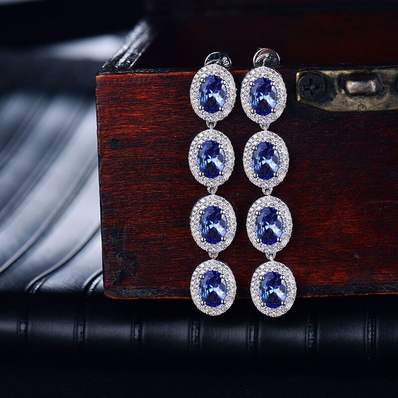 14K White Gold 5.55ct Tanzanite Earrings with Diamonds