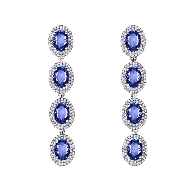 14K White Gold 5.55ct Tanzanite Earrings with Diamonds