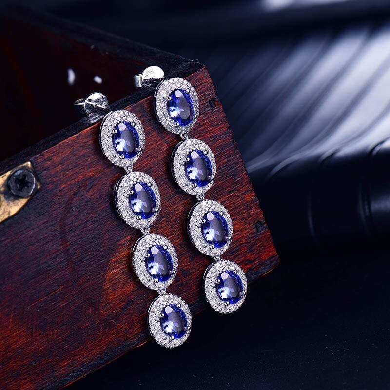14K White Gold 5.55ct Tanzanite Earrings with Diamonds