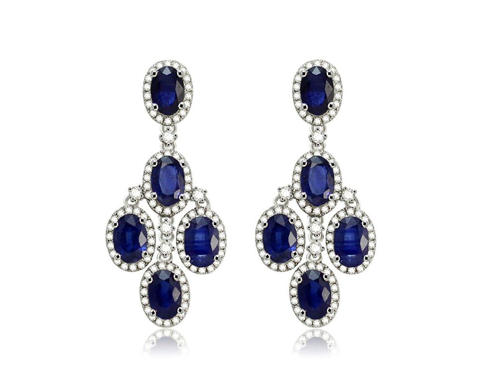 14K White Gold 7.40ct Sapphire Earrings with Diamond