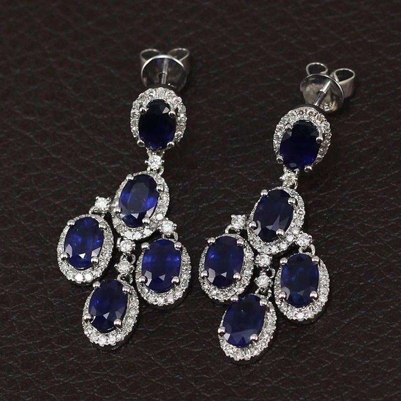 14K White Gold 7.40ct Sapphire Earrings with Diamond