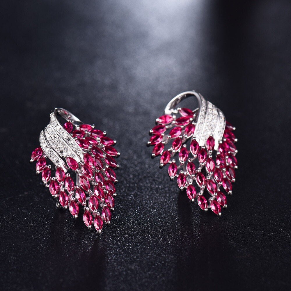 14K White Gold 8.46ct Pink Ruby Earrings with Natural Diamonds