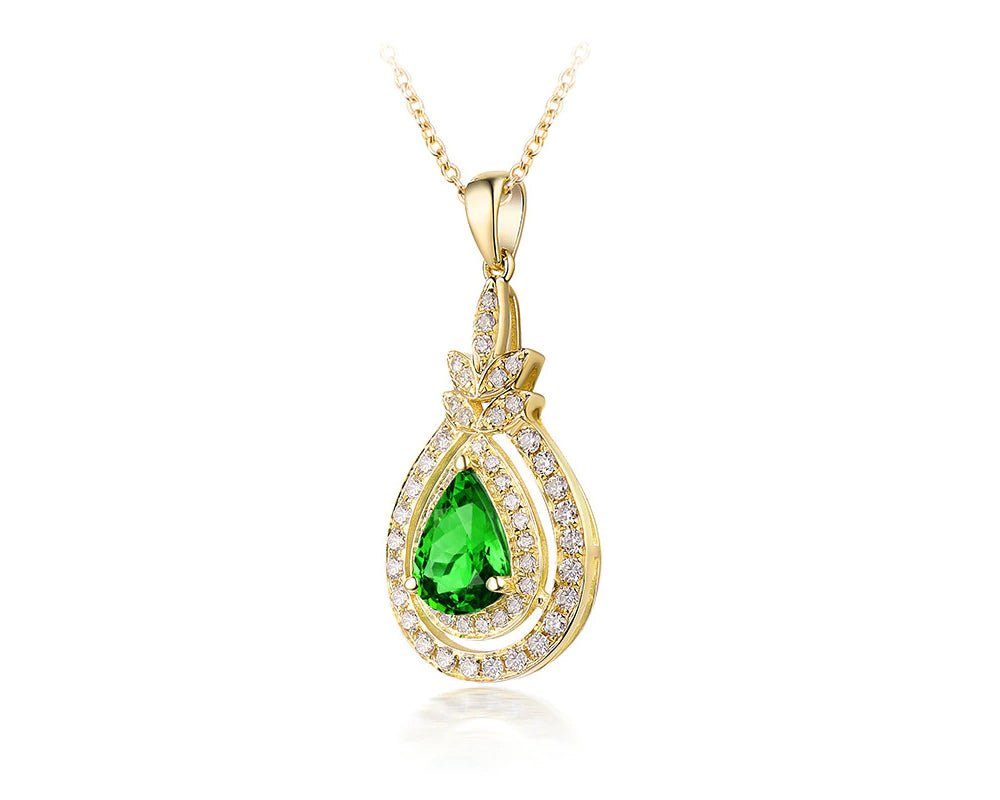 14K Yellow Gold 0.71ct Tsavorite Pendant with Natural Diamond