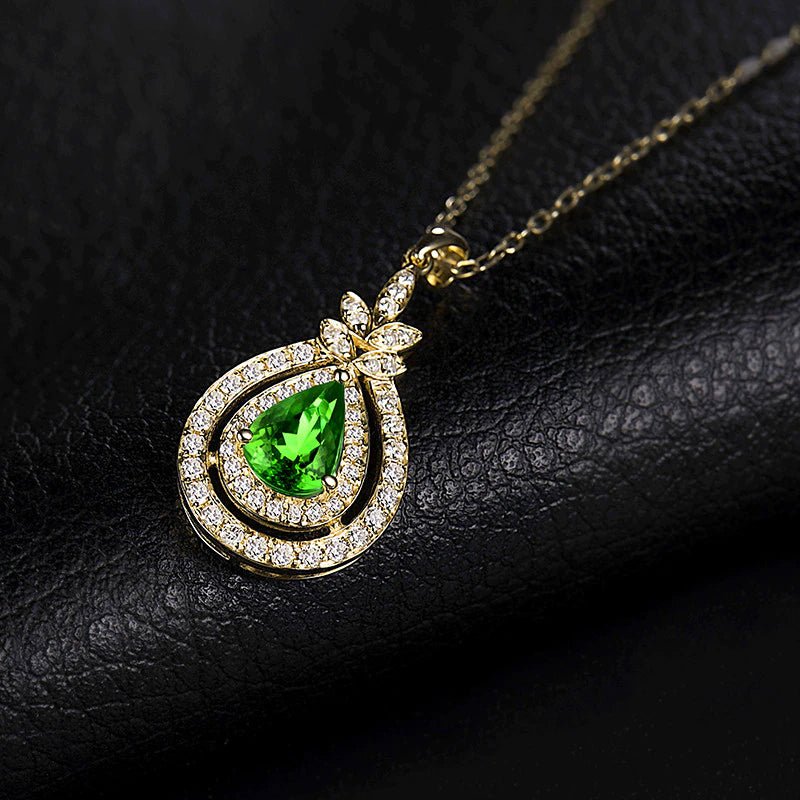 14K Yellow Gold 0.71ct Tsavorite Pendant with Natural Diamond