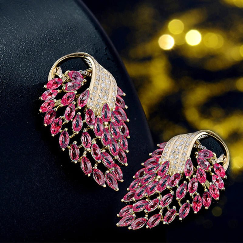 14K Yellow Gold 5.50ct Pink Ruby Earrings with Natural Diamonds