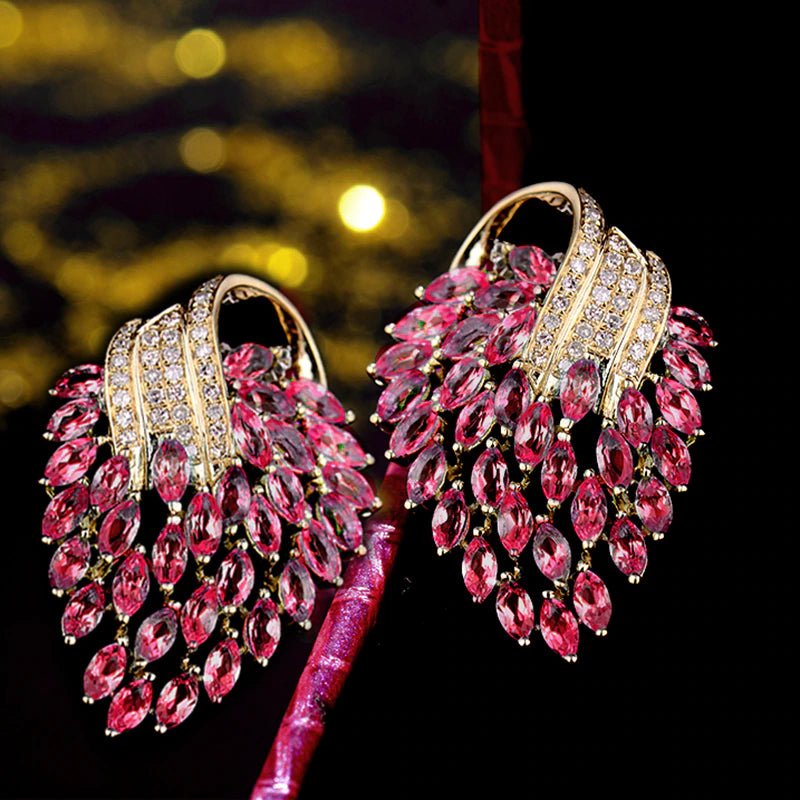 14K Yellow Gold 5.50ct Pink Ruby Earrings with Natural Diamonds