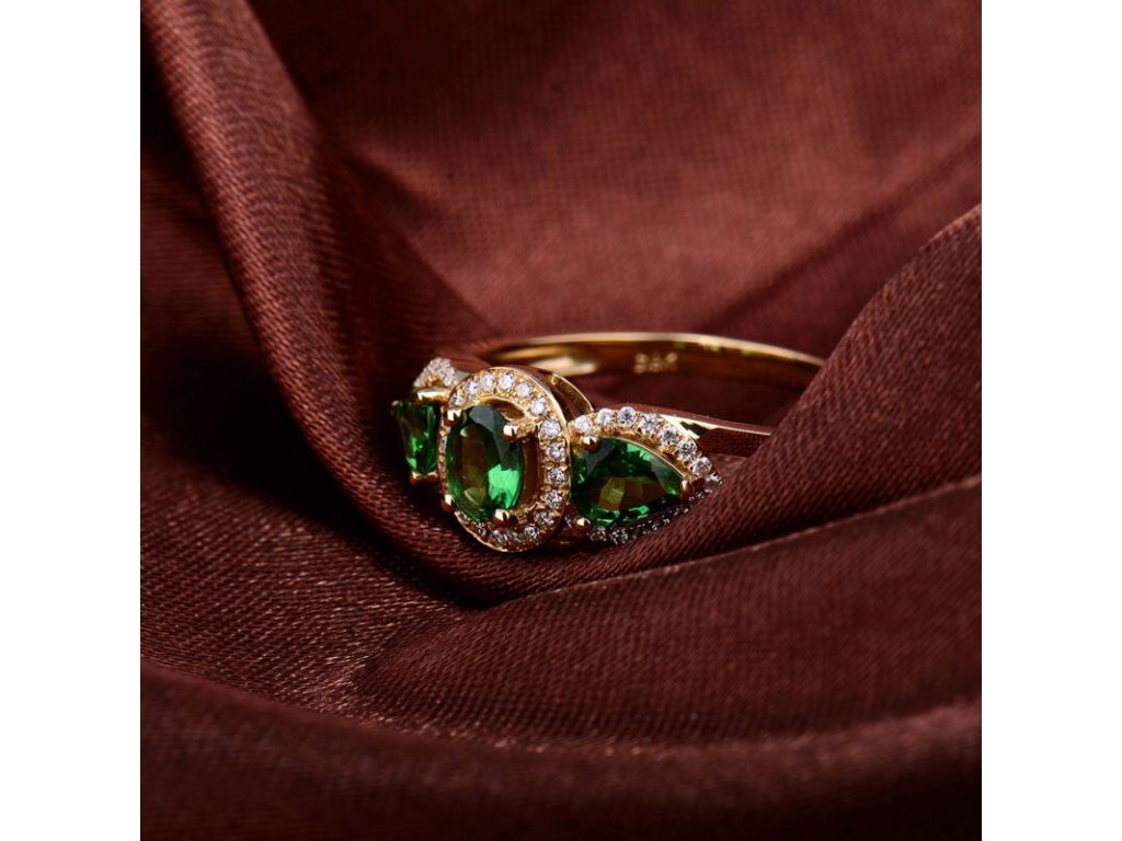 14K Yellow Gold Diamond 1.08 ct Tsavorite Ring