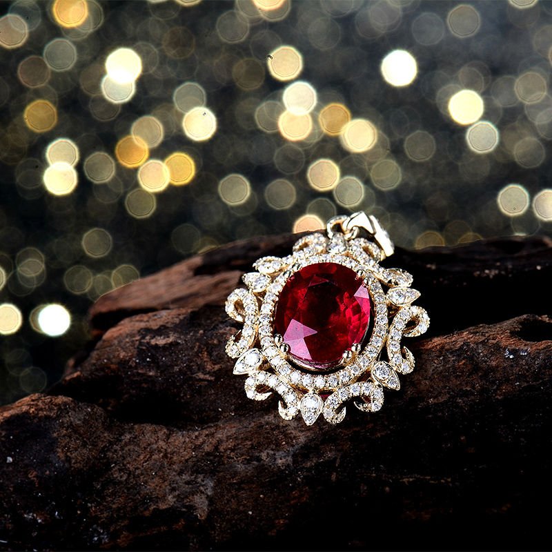 14K Yellow Gold Natural Diamond 4.08 ct Ruby Pendant