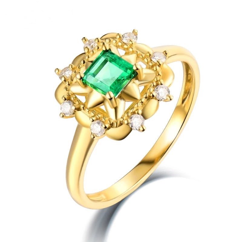 14Kt Gold Natural Diamond & 0.36 ct Emerald Ring