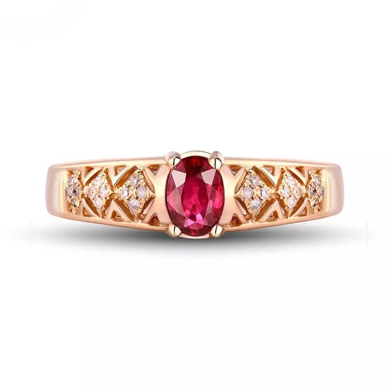 14Kt Rose Gold Diamond 0.69 ct Ruby Ring