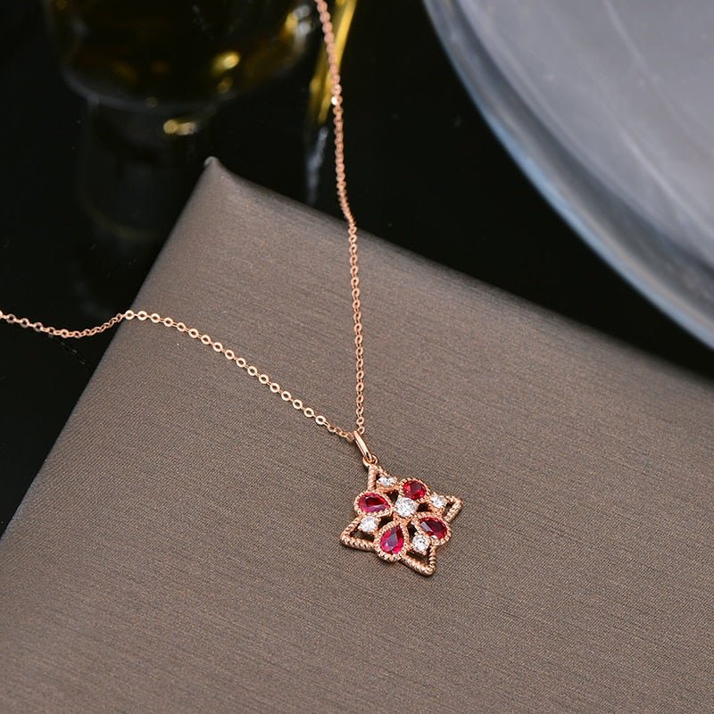 14Kt Rose Gold Diamonds 0.62 ct Ruby Pendant