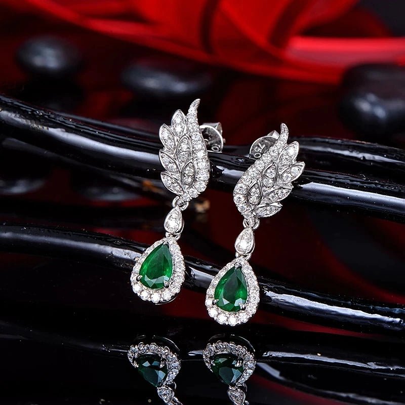 14Kt White Gold 0.85ct Emerald Earrings with Diamonds