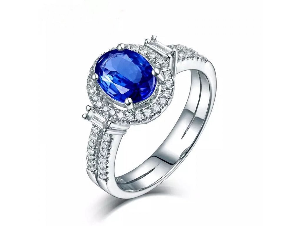 14Kt White Gold 2.10ct Tanzanite Ring with Diamonds