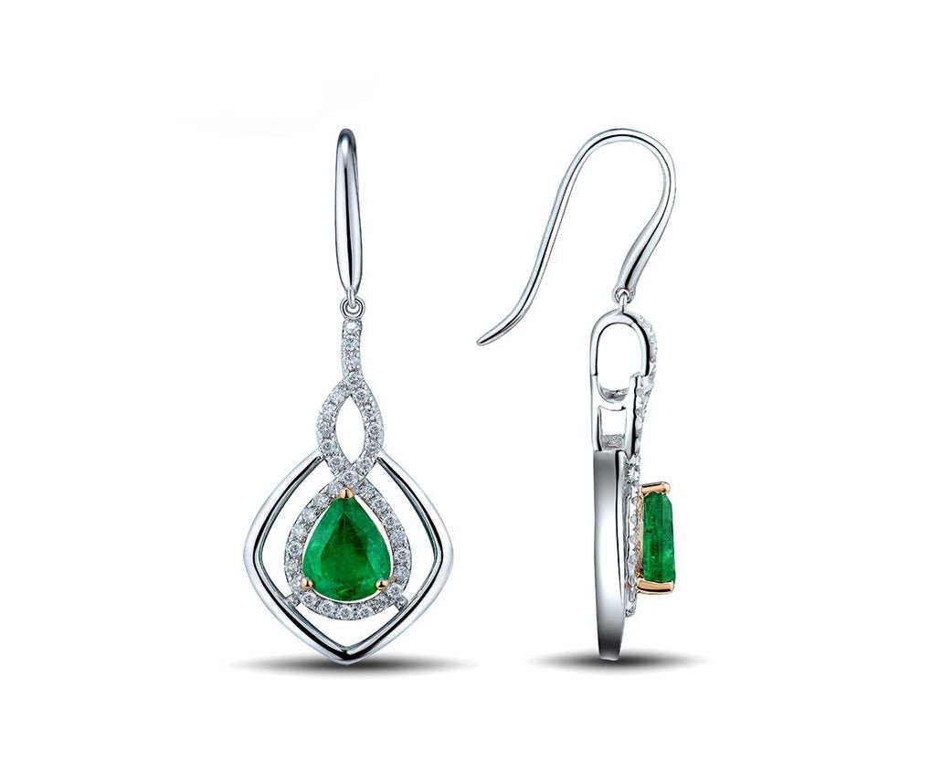 14Kt White Gold 2.31ct Emerald Earrings with Diamonds
