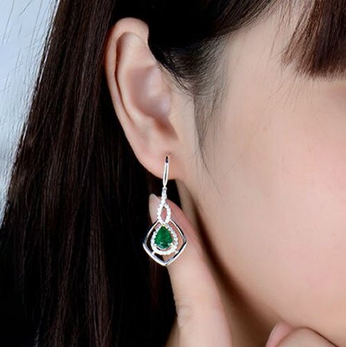 14Kt White Gold 2.31ct Emerald Earrings with Diamonds