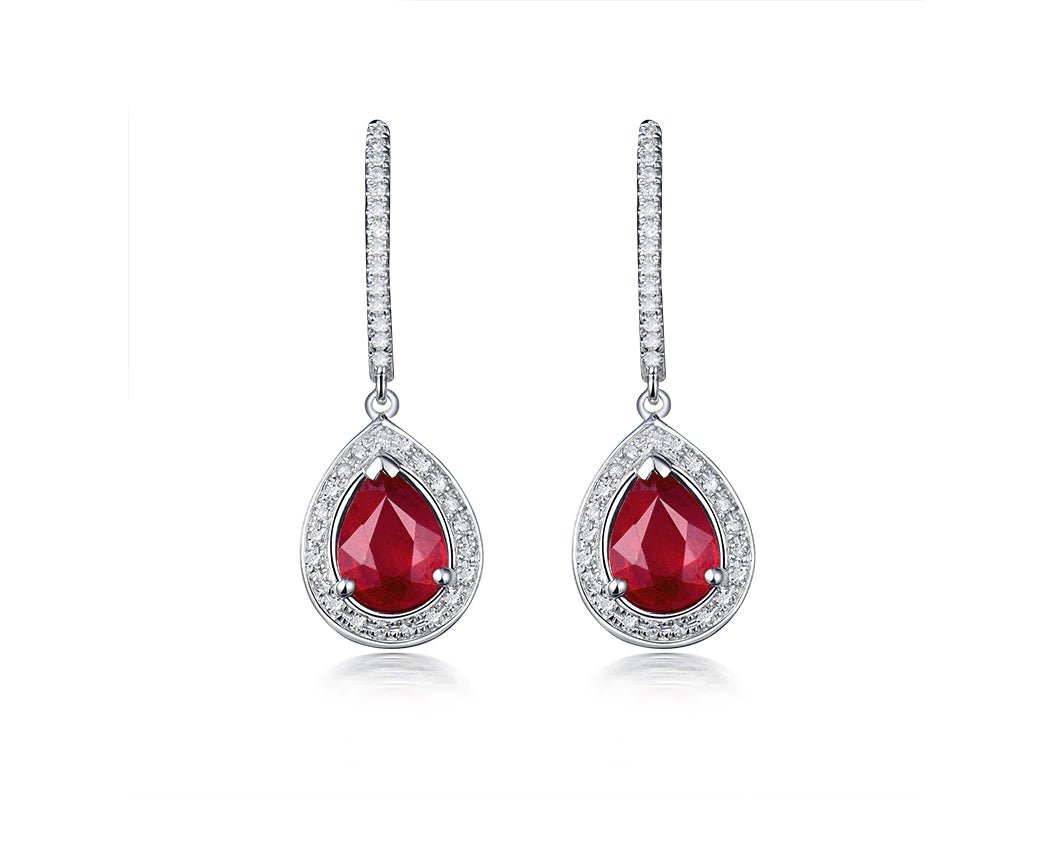 14Kt White Gold 3.20ct Ruby Earrings with Natural Diamonds